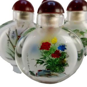 Antique Chinese Snuff Bottles Traditional Qing Dynasty Reverse Paint Glass Art.